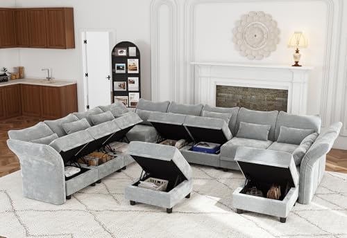 Chenille Modular Sectional Cloud Couch with Storage, Oversized 11-Seat