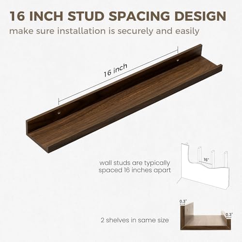 Picture Ledge Shelf, 24 Inch Walnut Floating Shelves Set of 2