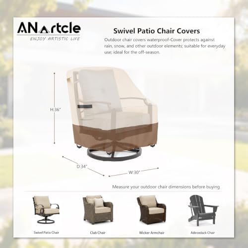 Swivel Patio Chair Cover 4 Pack,600D Waterproof Heavy Duty Outdoor Chair Cover(30 W x 34 D x 36 H inches),Patio Furniture Covers,Outdoor Furniture Covers Waterproof,Beige&brown