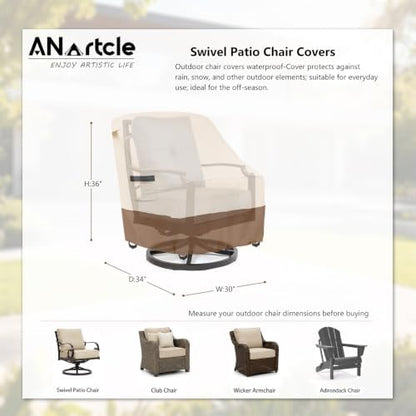 Swivel Patio Chair Cover 4 Pack,600D Waterproof Heavy Duty Outdoor Chair Cover(30 W x 34 D x 36 H inches),Patio Furniture Covers,Outdoor Furniture Covers Waterproof,Beige&brown