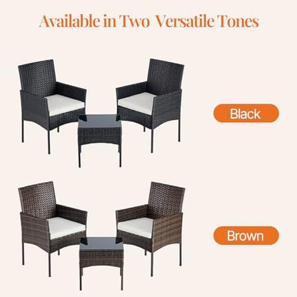 Sweetcrispy 3-Piece Patio Furniture Set, Outdoor Wicker Furniture, Black