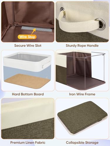 BALEINE 2 Pack Fabric Closet Storage Bins for Shelves, Linen Closet Organizers and Storage, Decorative Baskets for Organizing, Shelf, Clothes, Home, Office (Brown, 17''x13''x10.5'')