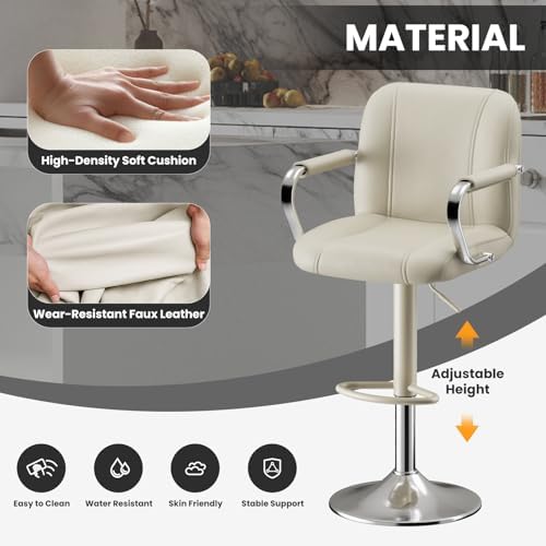 MALOL Set of 1 Beige Counter Chairs with Backs – Adjustable Swivel High Chairs for Kitchen Island, Modern Seating, Taburetes para Barra de Cocina, Island Stools for Home Bar