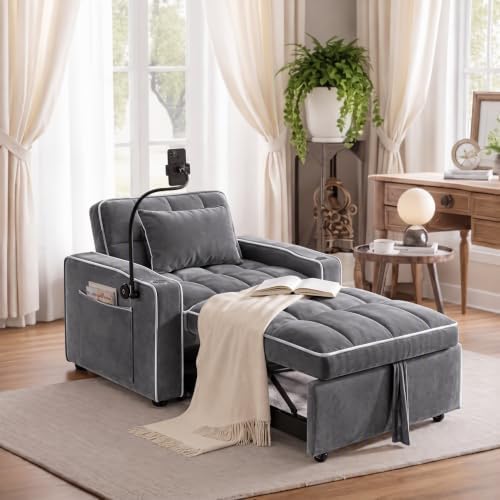 5 in 1 Convertible Sleeper Chair, Sofa Bed with Holder, Dark Gray