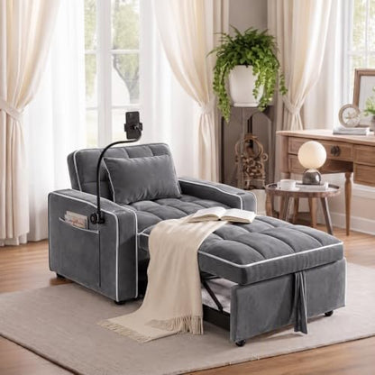 5 in 1 Convertible Sleeper Chair, Sofa Bed with Holder, Dark Gray
