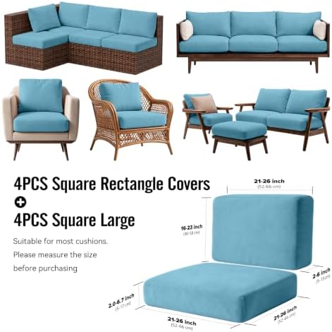 8Pcs Outdoor Cushion Covers, Stretch Patio Furniture Couch Chair Slipcovers