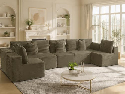 168" Boneless Couches for Living Room,Oversized 7-Seat Modular U-Shaped Sectional Sofa with Deep Seat,Memory Foam,No Assembly,Camel