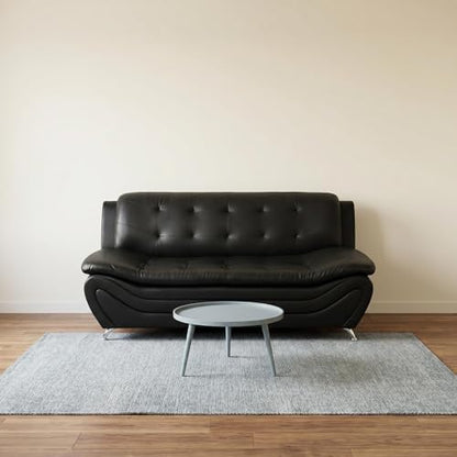 Modern Faux Leather Sofa – 3-Seater Couch with Chrome Legs, Tufted Back & Curved Base – Contemporary Lounge for Living Room, Home Office & Reception Area (Black)