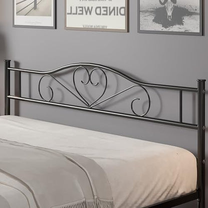 VECELO Queen Size Metal Platform Bed Frame with Headboard and Footboard, Heavy Duty Mattress Foundation with Steel Slats Support, No Box Spring Needed, Black