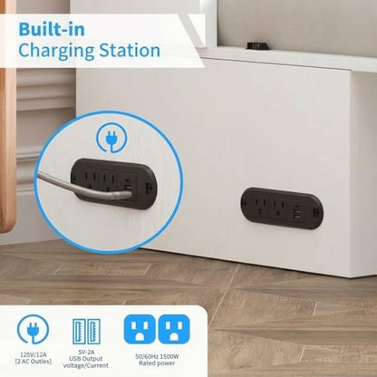 PUREMIND Murphy Bed Queen with Mattress Included, Crisscross Frame Cabinet Beds Chest with Charging Station & Storage Drawers, Convertible Hideaway Cabinet Bed for Guest Room, Small Spaces, White