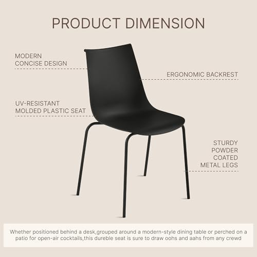 KISLOT Dining Chairs Set of 4, Plastic Outdoor Dining Room Chairs with Metal Legs, PP Anti-UV Stackable Patio Chairs with Ergonomic Back & Curved Seat for Kitchen Swimming Pool, Easy Assembly, Black