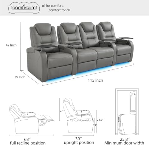 comfiroom Home Theater Seating, Top-Grain Leather Power Recliner Chair