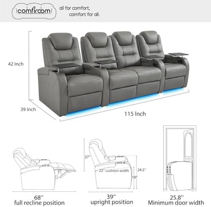 comfiroom Home Theater Seating, Top-Grain Leather Power Recliner Chair