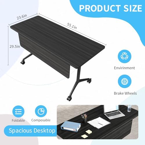 Conference Table, Folding Conference Room Tables on Wheels, Modern Meeting Seminar Table Computer Desk, Boardroom Desk for Office Meeting Conference Room,White (6, 1915D, 55.1)