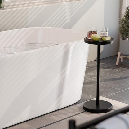 BLUEWEST Small Round Side Table, Drink Table with Phone Slot, 22" Black