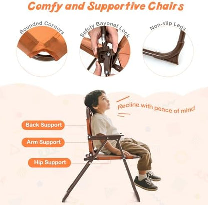 HONEY JOY Kids Picnic Table, Animal Themed Toddler Outdoor Table and Chair Set, 2 Folding Chairs & Removable Umbrella, Children Outdoor Furniture for Backyard Patio Garden (Brown Monkey)