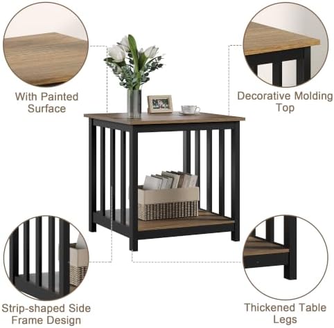 Large End Tables Living Room Set of 2 with Storage Shelf