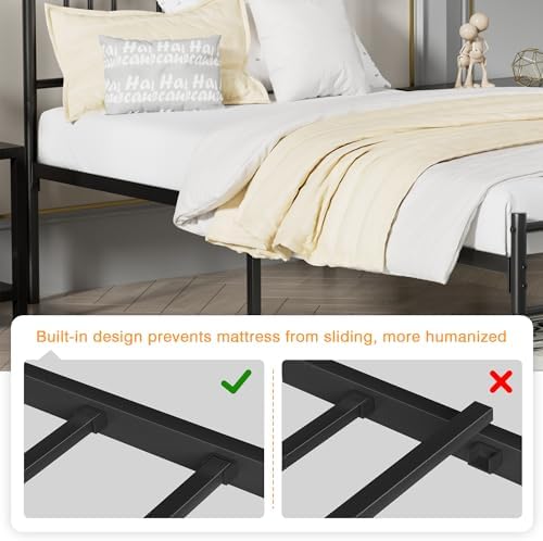 VECELO Twin Size Bed Frame with Headboard and Footboard, Metal Platform Mattress Foundation, Sturdy Steel Slat/No Box Spring Needed/Under Bed Storage/Easy Assembly