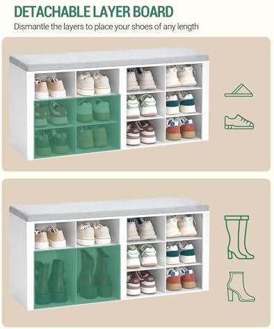 Hzuaneri Shoe Storage Bench with Cushion, Entryway 12-Cubby Shoe Rack