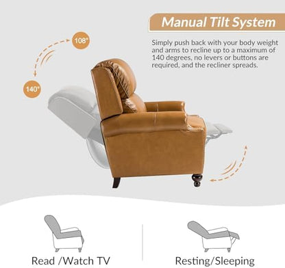 HULALA HOME Genuine Leather Recliner Chair, Camel