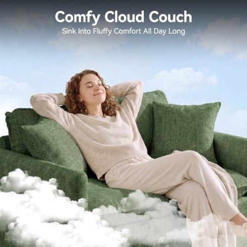 72'' Cloud 3 Seater Couch with 2 Ottomans, U Shaped Sofa with 3 Throw Pillows, Modern Sectional Couches with Deep Seat, Modular Sofas for Living Room, Bedroom, Small Apartment, Dark Green