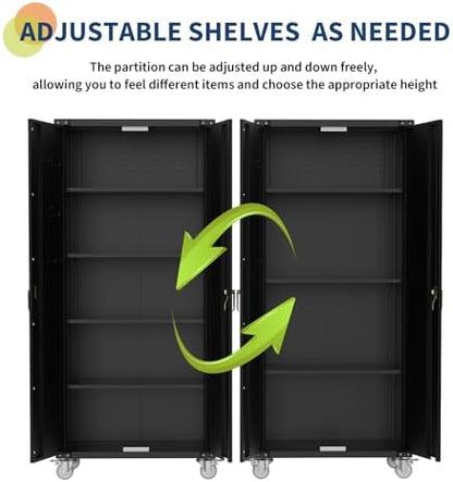 GarveeHome Metal Storage Cabinet with Wheels Garage Storage Cabinet Adjustable Shelves