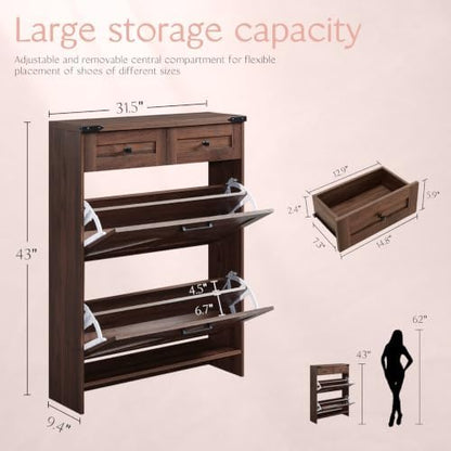 Barnyatoh Farmhouse Shoe Cabinet with 2 Flip Drawers & 2 Storage Drawers