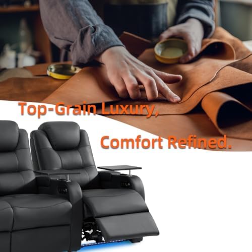 comfiroom Home Theater Seating, Top-Grain Leather Power Recliner Chair