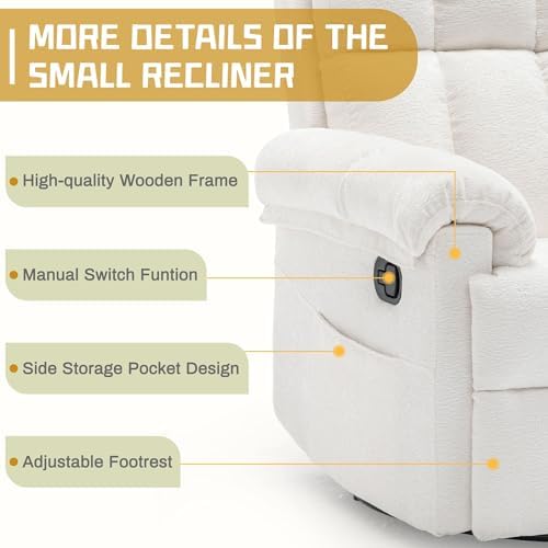 Korser Small Swivel Rocker Recliner Chair, Manual Recliner, Beige
