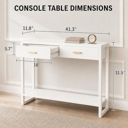 41.3" Modern Entryway Console Table with Foot-Sensor Light, White