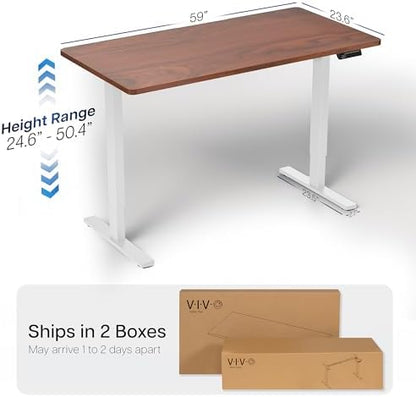 VIVO Electric Dual Motor Standing Desk, 60" x 24" Dark Walnut Top