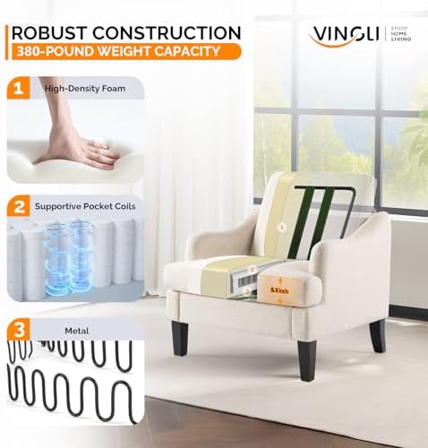 VINGLI Accent Chair, Small Cozy Upholstered Armchair, Compact Reading Chair