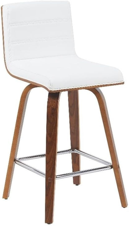 Vienna Modern Counter Height Swivel Bar Stool with Snow White Faux Leather Seat and Walnut Finished Wood Frame Set of 3