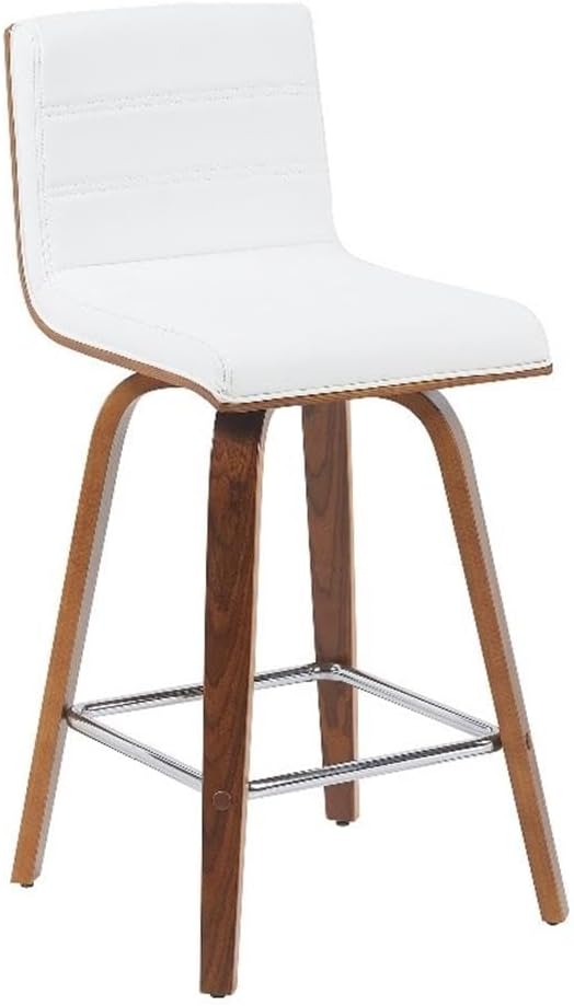 Vienna Modern Counter Height Swivel Bar Stool with Snow White Faux Leather Seat and Walnut Finished Wood Frame Set of 3