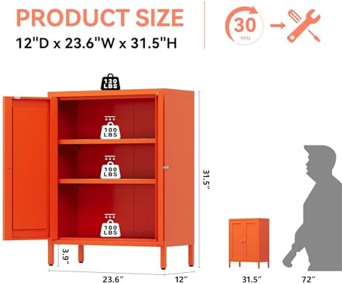 COFaR 31.5"H Metal Bathroom Storage Cabinet, Small Organizer Cabinet,Orange