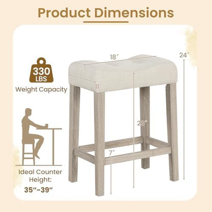 GIANTEX 24" Saddle Bar Stools Set of 2, Farmhouse Button Tufted Barstools