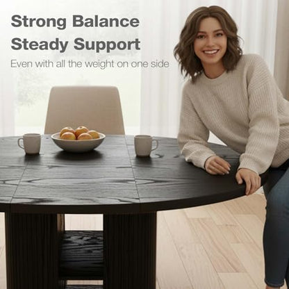 43.3''–59'' Extendable Round Dining Table for 4–8, Black