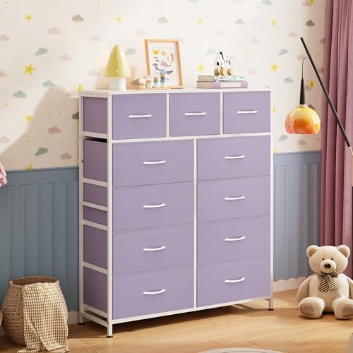 WLIVE Tall Dresser for Bedroom, 11 Drawer Chest of Drawers, Purple