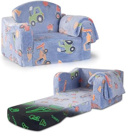 Comfy Kids Sofa Chair, 2-in-1 Fold Out Couch with Blanket