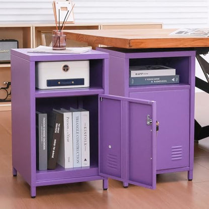 ALBAD Metal Nightstand with Lockable Cabinet