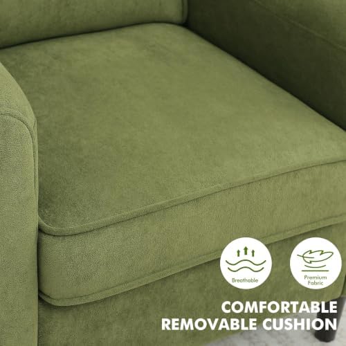 Accent Chair Set of 2, Mid Century Modern Arm Chair with Thick Cushion and Back, Upholstered Comfy Reading Chair Single Sofa Chair for Living Room, Bedroom, Club, Green