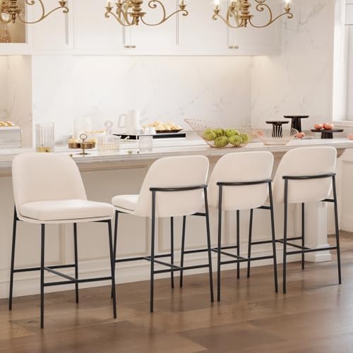 COLAMY Counter Height Bar Stools Set of 4, 25 Inch Modern Fabric Kitchen Island Stools with Back, Upholstered Counter Barstools Armless Bar Chairs with Metal Legs for Island Dining Room Bar, Beige