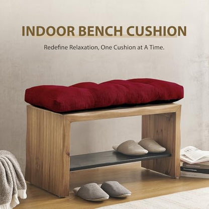 downluxe Indoor Bench Cushion for Indoor Furniture, Non-Slip Tufted Overstuffed Textured Foam Bench Seat Cushion, 36" X 14" X 4", Burgundy, 1 Pack