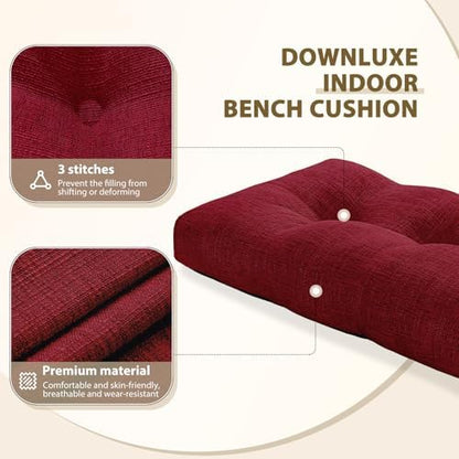 downluxe Indoor Bench Cushion for Indoor Furniture, Non-Slip Tufted Overstuffed Textured Foam Bench Seat Cushion, 36" X 14" X 4", Burgundy, 1 Pack