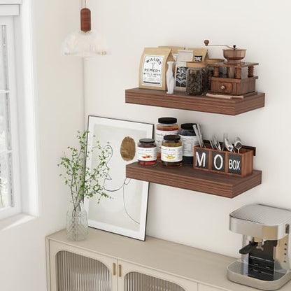 FLYJOE Deep Floating Shelves, 24'' x 12'' Walnut Shelves for Wall Set of 2