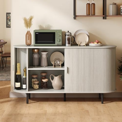 ONBRILL 55" Sideboard Buffet Cabinet with Sliding Door, Natural White