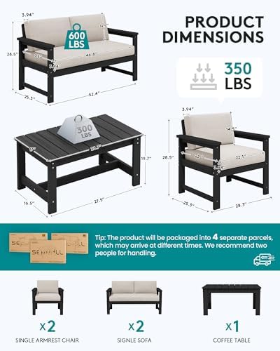 SERWALL 5 Pieces HDPE Outdoor Conversation Sofa Set with Cushion