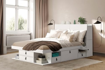 memomad Bali Chest Set: Bed + Storage Headboard, Full Size, Matte White