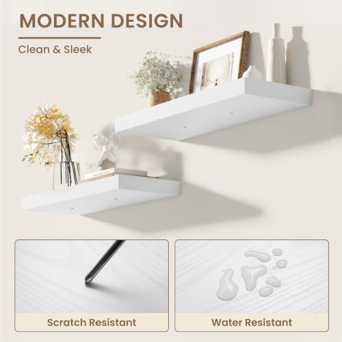 Dreamland 24 Inches Wall Mounted Wood Floating Shelves, White, 2 Pack