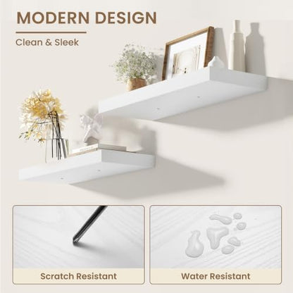 Dreamland 24 Inches Wall Mounted Wood Floating Shelves, White, 2 Pack